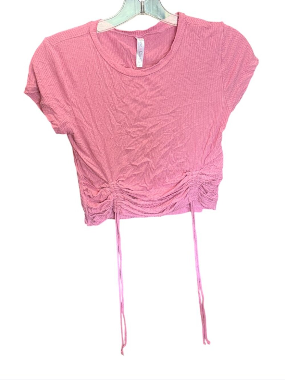 Women's Ultra Flirt Runched Short Sleeve Pink Ribbed Top Shirt Size Medium